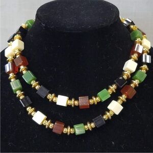 Classic Vintage Trifari Crown Lucite and Gold Beaded Necklace